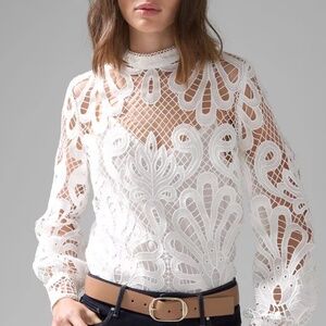 White House Black Market Mock Neck Lace Blouse